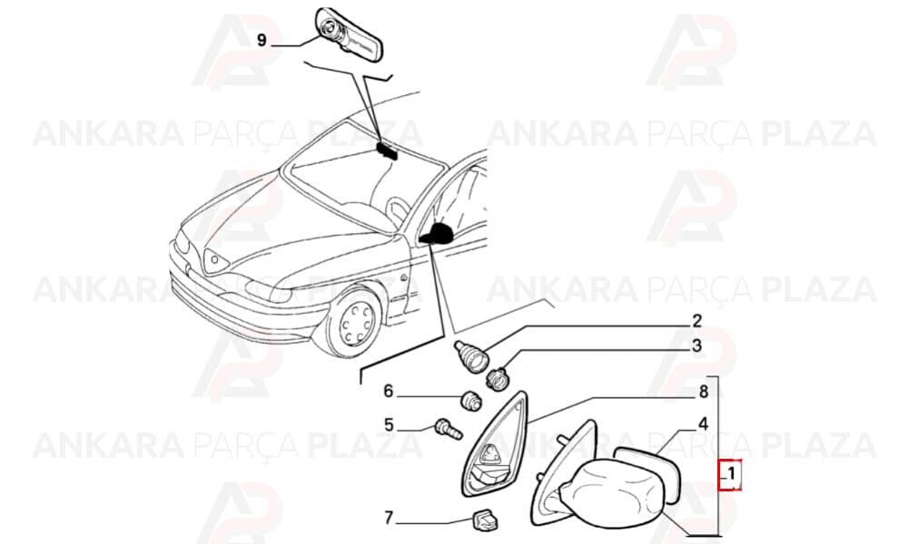Alfa Romeo 145 Yan Ayna Sağ 1995 - 2000 Sağ Meydan