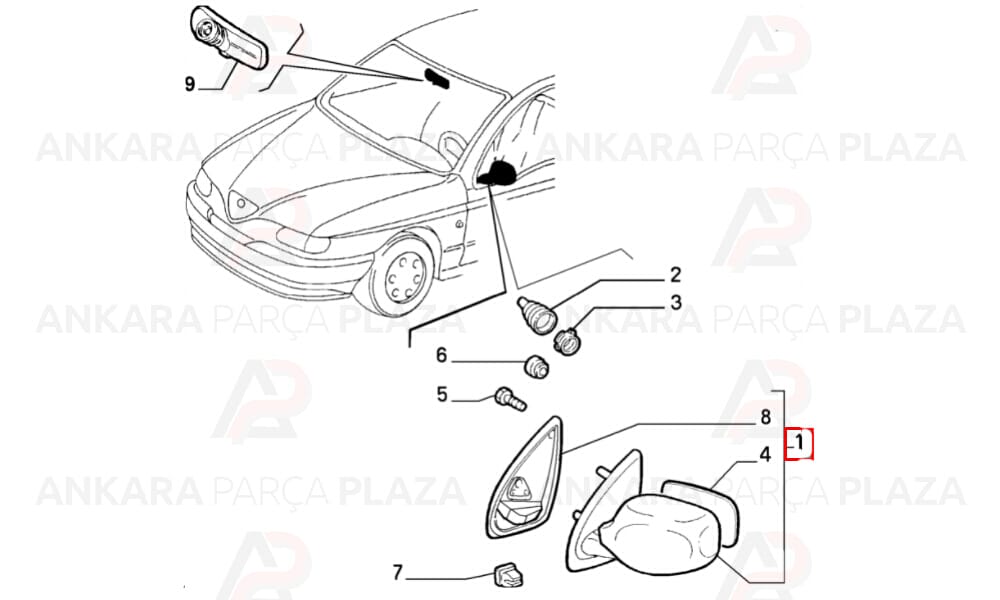 Alfa Romeo 146 Yan Ayna Sol 1995 - 2000 Meydan
