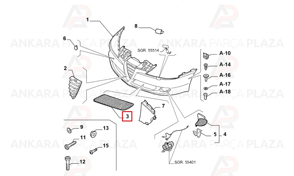 Alfa 147 Tampon Izgarası Ön Sağ 2005 - 2009 Meydan