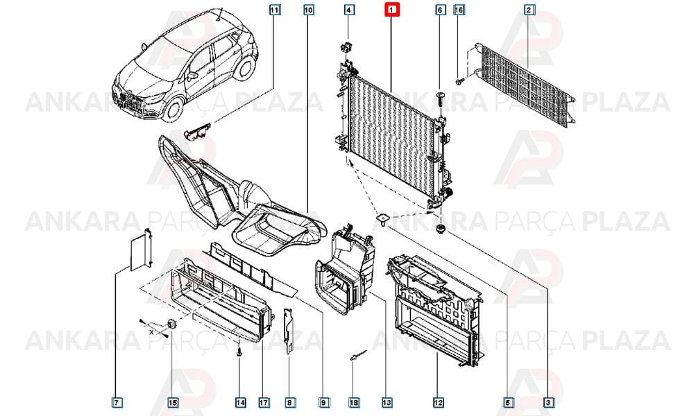 Su Radyatörü Alüminyum Sistem Renault Clio 4, Dacia Duster, Dokker, Logan 12Mm
