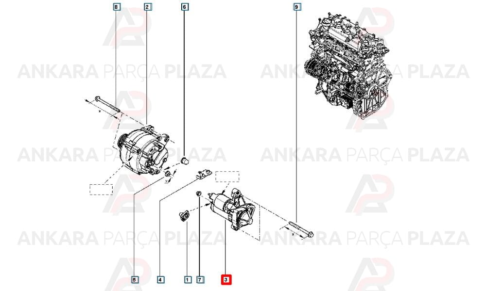 Marş Motoru Megane 3 Sandero Clio 4 0.9 Tce 233007970R