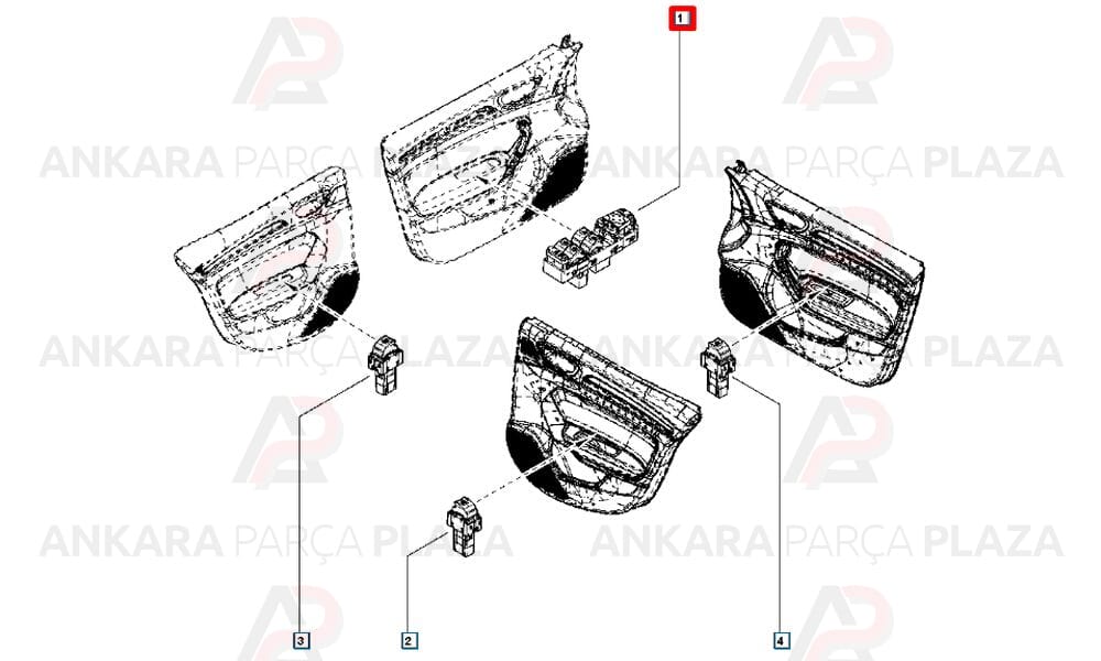 Megane 4 Cam Düğmesi Ön Sol Komple Sedan Orijinal 254012952R