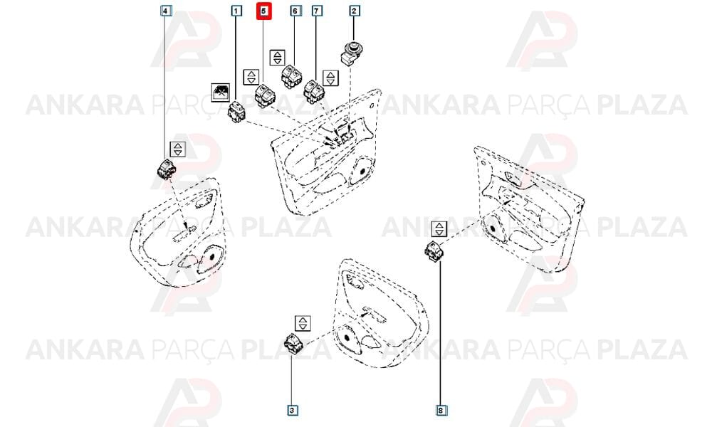 Renault Clio 4 Sol İkili Cam Butonu Beyaz Işık Mcar