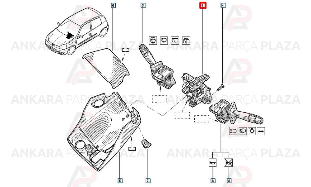 Direksiyon Sargısı İkaz Kol Bağlantı Parçası Clio Symbol 255672223R 7701048905