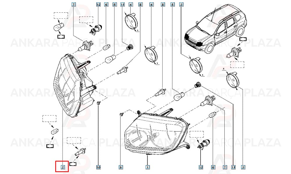 Duster 10 - 13 Far Lambası Sağ Manuel İç Aynası Siyah 260609877R