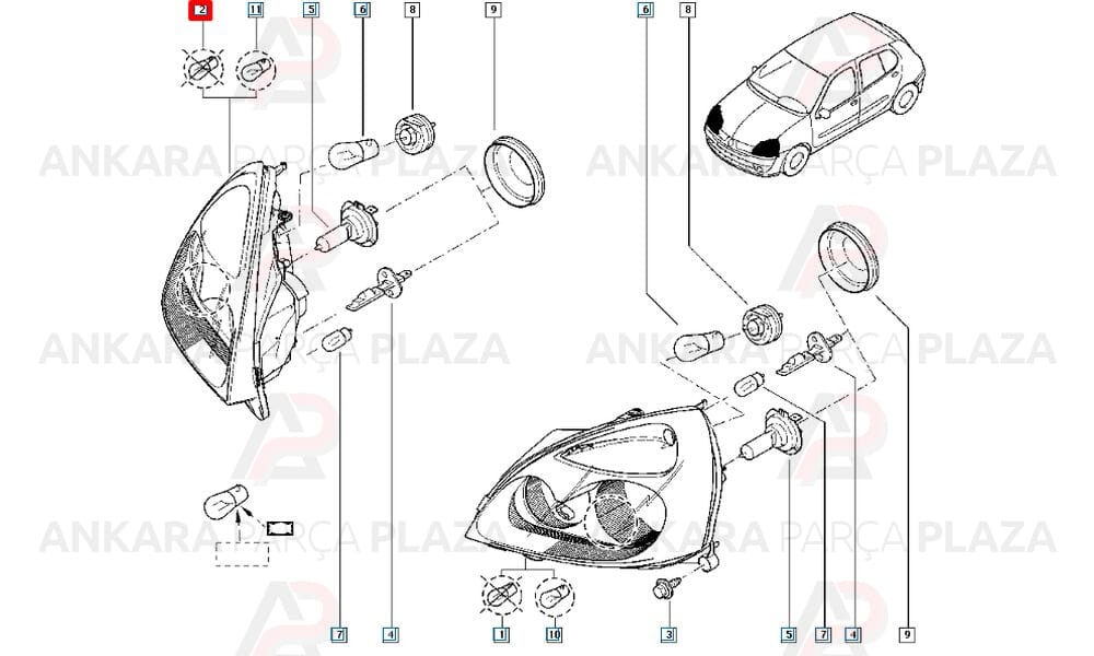 Clio Ön Far Komple Sağ Elektrikli Motorsuz 2002 - 2008 Meydan
