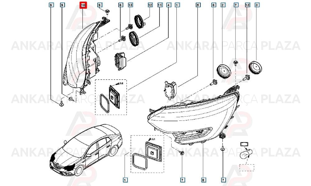 Ön Sağ Far Megane 4 Sedan Içi Siyah Tip
