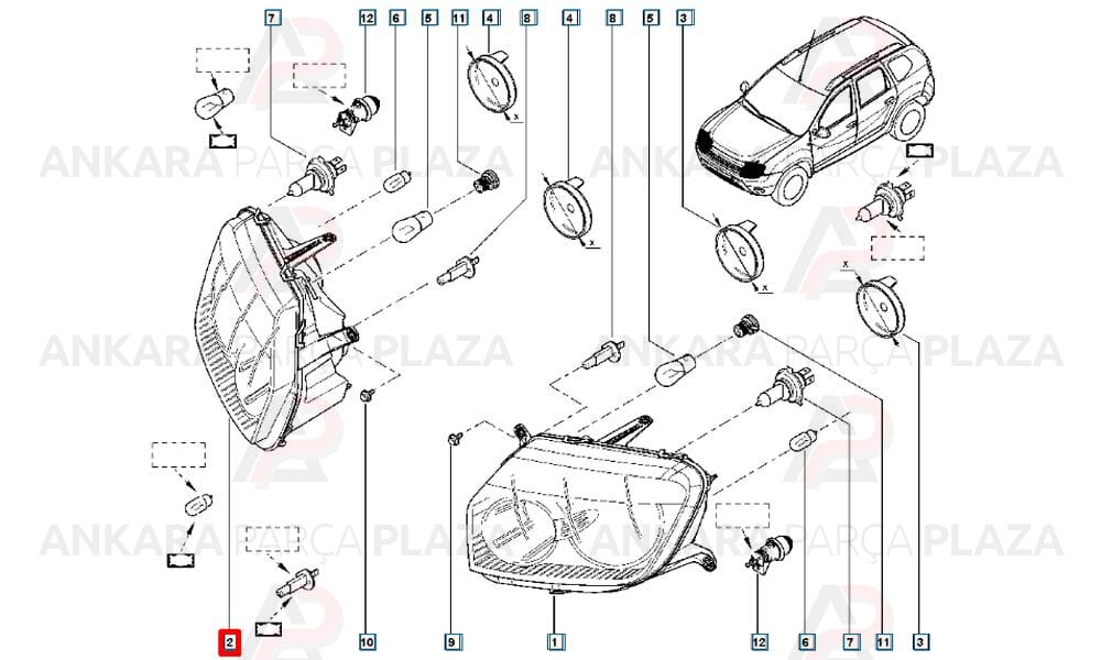 Ön Sağ Far Duster Makyajli Kasa Içi Siyah Tip 260101891R