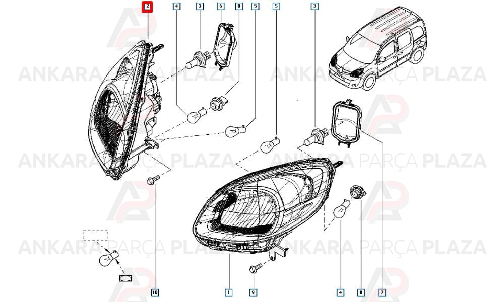 Far Sağ Kangoo 3 Faz 2 260104931R Içi Siyah Tip