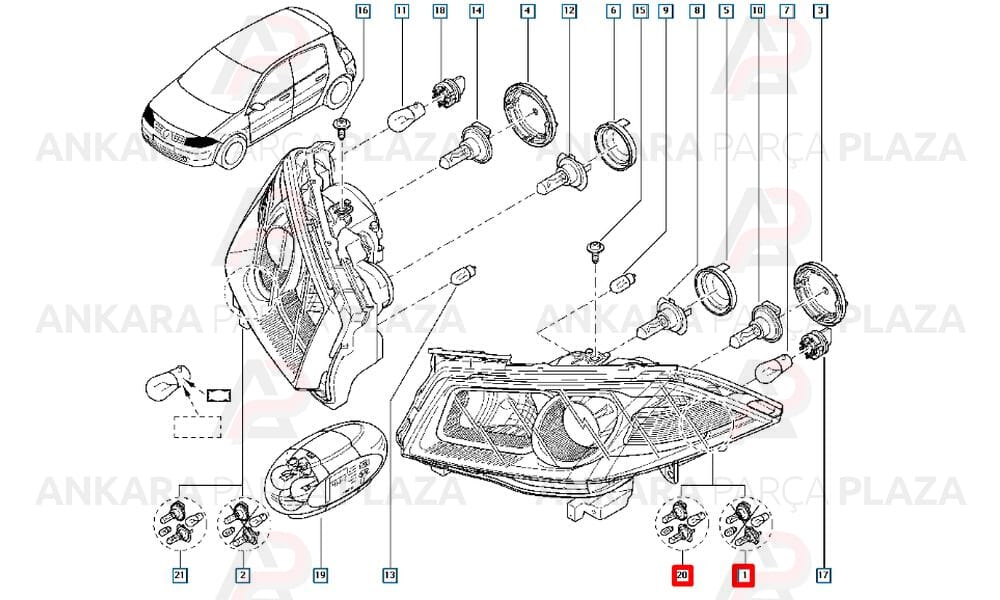 Far Sağ Motorlu Siyah Çerçeveli Megane 2005 - 2011