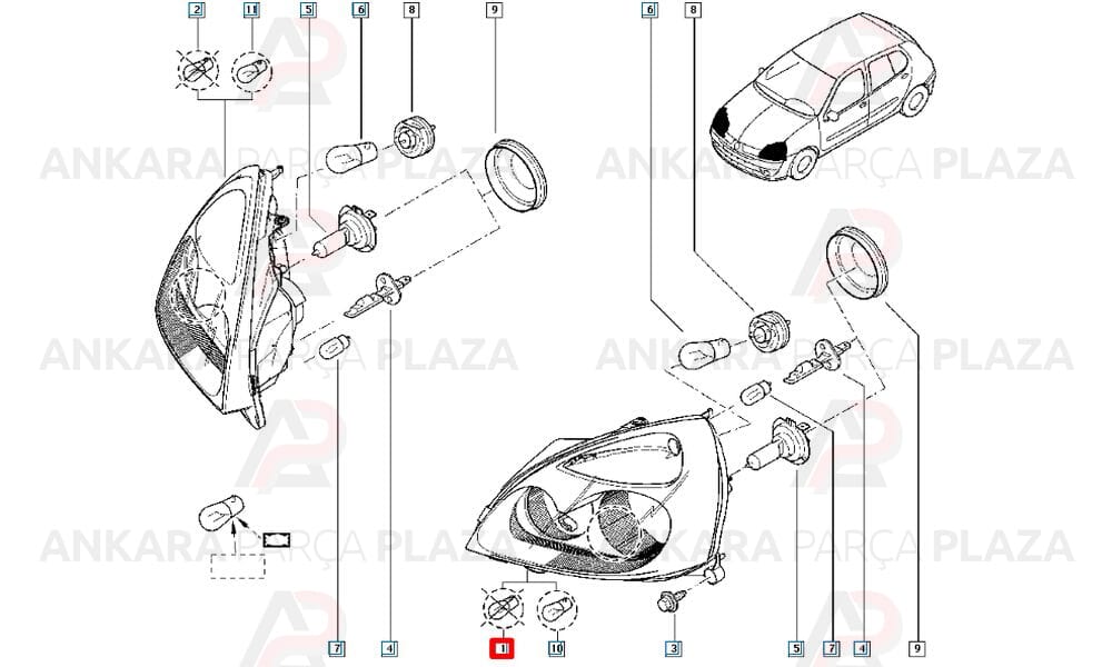 Clio 02 - 08 Far Lambası Sol Elektrikli - Motorsuz 260605235R