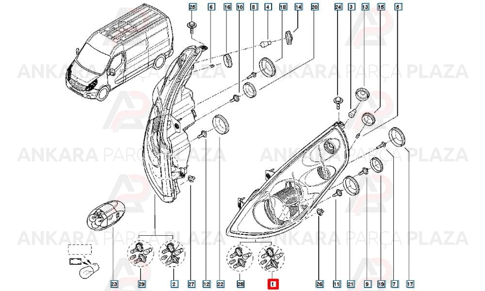 Master 11 - 19 Far Lambası Sol Elektrikli - Motorlu 260608210R