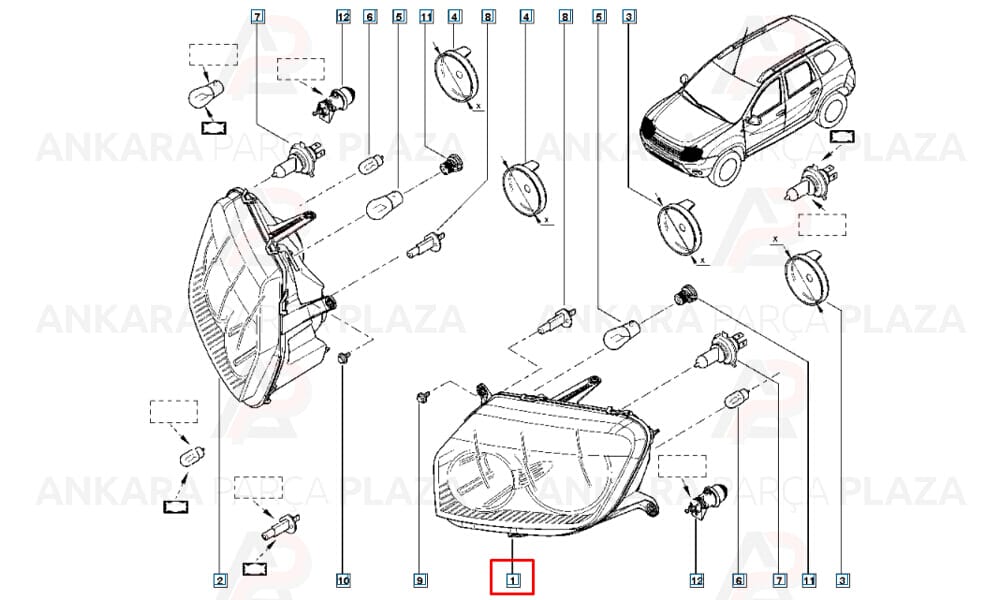 Duster 10 - 13 Far Lambası Sol Manuel İç Aynası Siyah 260609877R