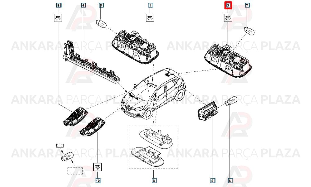 Megane 4 Sedan Talisman Tavan Aydınlatma Lambası Orta İthal Orijinal 264303010R-1