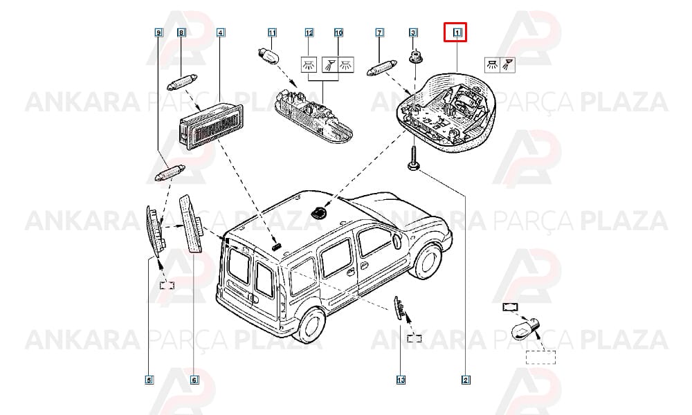 Kangoo 2 Tavan Aydınlatma Lambası Ön Pleksan