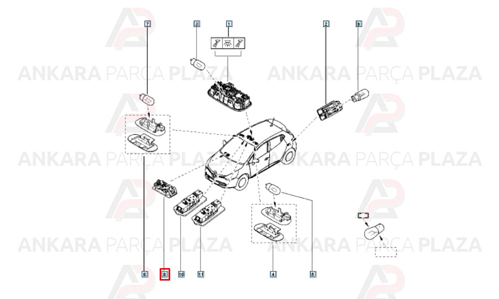 Latitude Clio 4 Captur Megane 4 Torpido Aydınlatma Lambası 264759172R