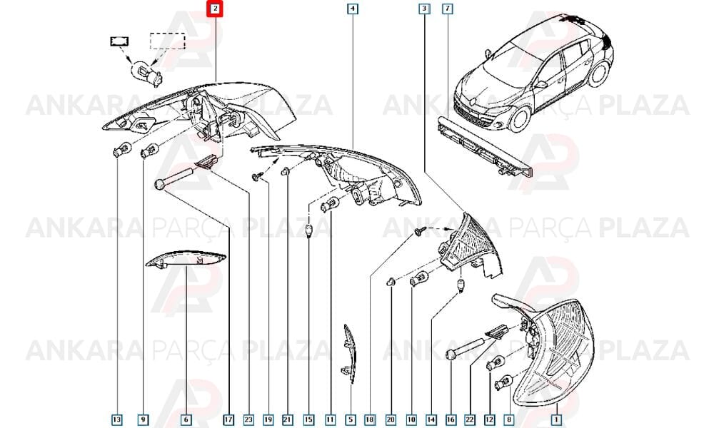 Megane 3 Hb Stop Lambası Dış Sağ Kırmızı Beyaz 2010 - 2013 Meydan