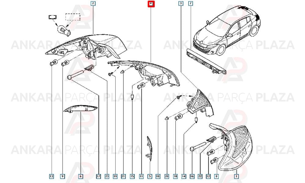 Megane 3 Hb Stop Lambası İç Sağ Kırmızı Beyaz 2010 - 2013 Meydan