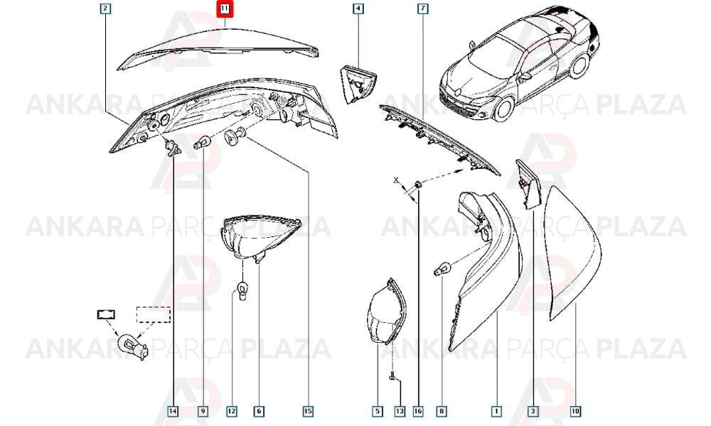 Megane 3 Cabriolet Stop Lambası Yuva Plastiği Üst Sağ Orijinal 265500028R