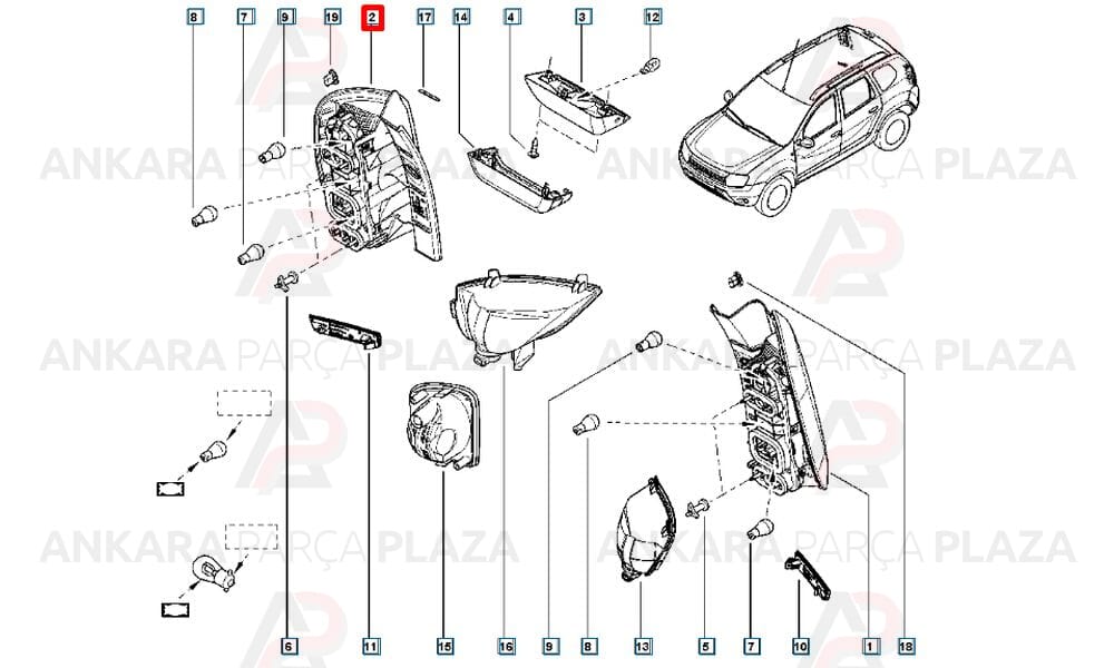 Duster Stop Lambası Duysuz Sağ Kırmızı Beyaz 2010 - 2013 Meydan