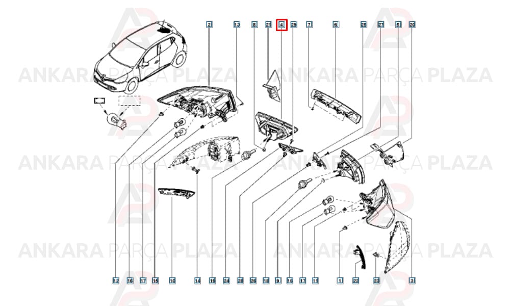 Clio 4 Hb Stop Lambası İç Sağ Kırmızı Beyaz 2013 - 2016 Meydan