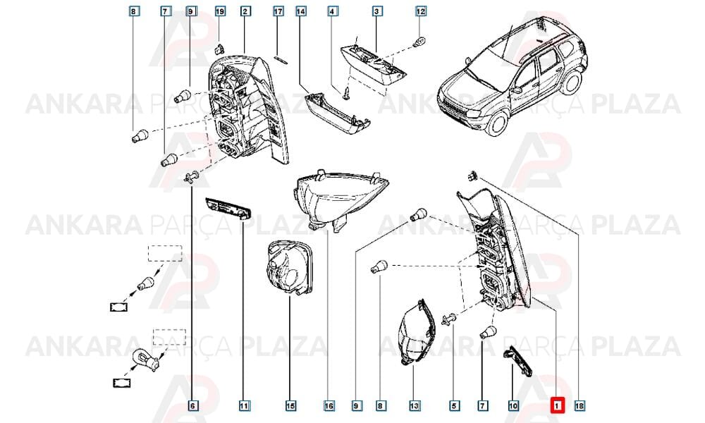 Duster Stop Lambası Duysuz Sol Kırmızı Beyaz 2010 - 2013 Meydan