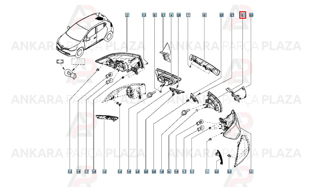 Clio 4 Hb Stop Lambası İç Sol Kırmızı Beyaz 2013 Sonrası Pleksan