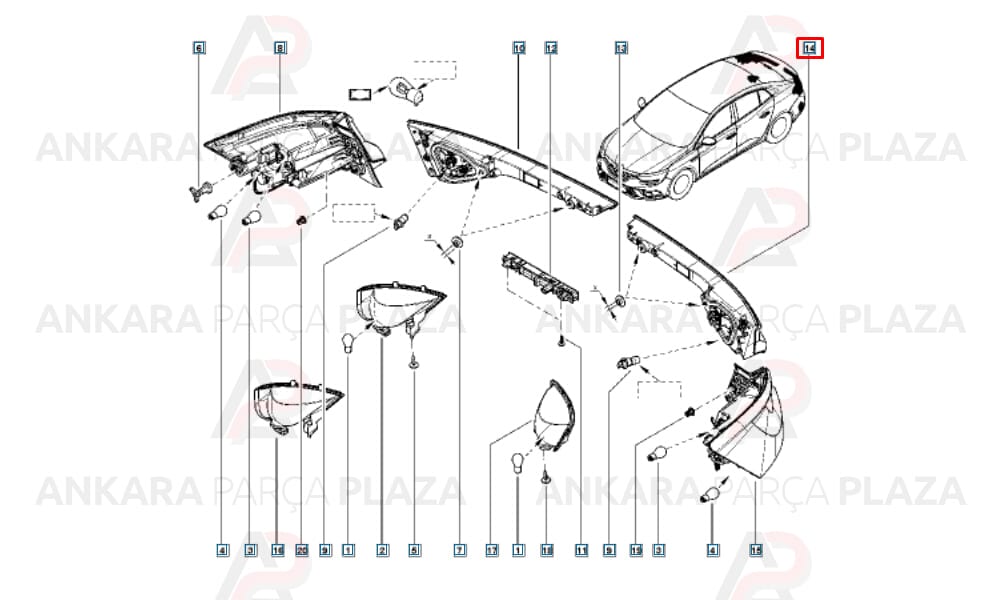 Megane 4 Sedan Stop Lambası Duylu İç Sol Orijinal 265555594R