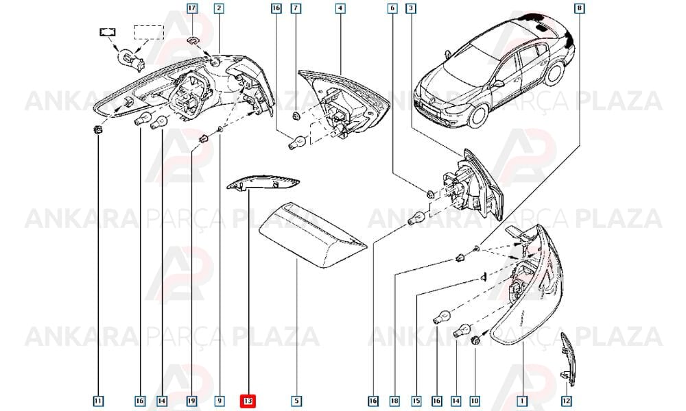 Fluence Megane Tampon Reflektörü Arka Sağ Pleksan