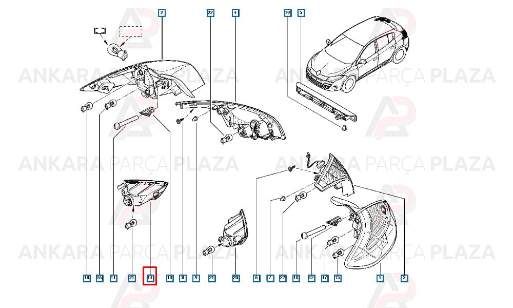 Laguna 3 Megane 3 Sis Farı Arka Sağ Pleksan