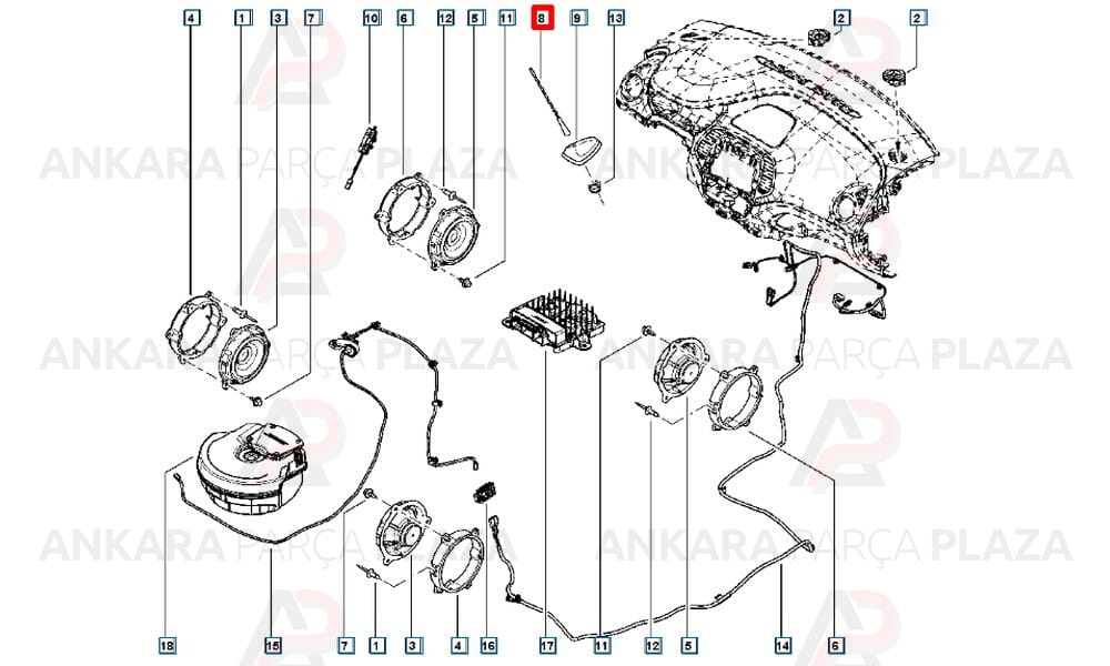 Captur, Clio 4, Dokker, Kadjar, Kangoo 2, Logan 2, Sandero 2, Master 3, Megane 3 - 4, Trafic 3 Anten Çubuğu Orijinal 282158477R
