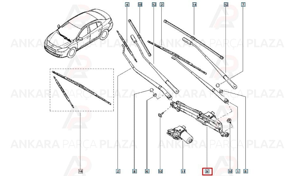Ön Cam Silecek Mekanizması Fluence Megane 3