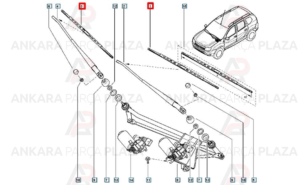 Ön Cam Silgi Süpürgesi Duster Logan Sandero 288906316R