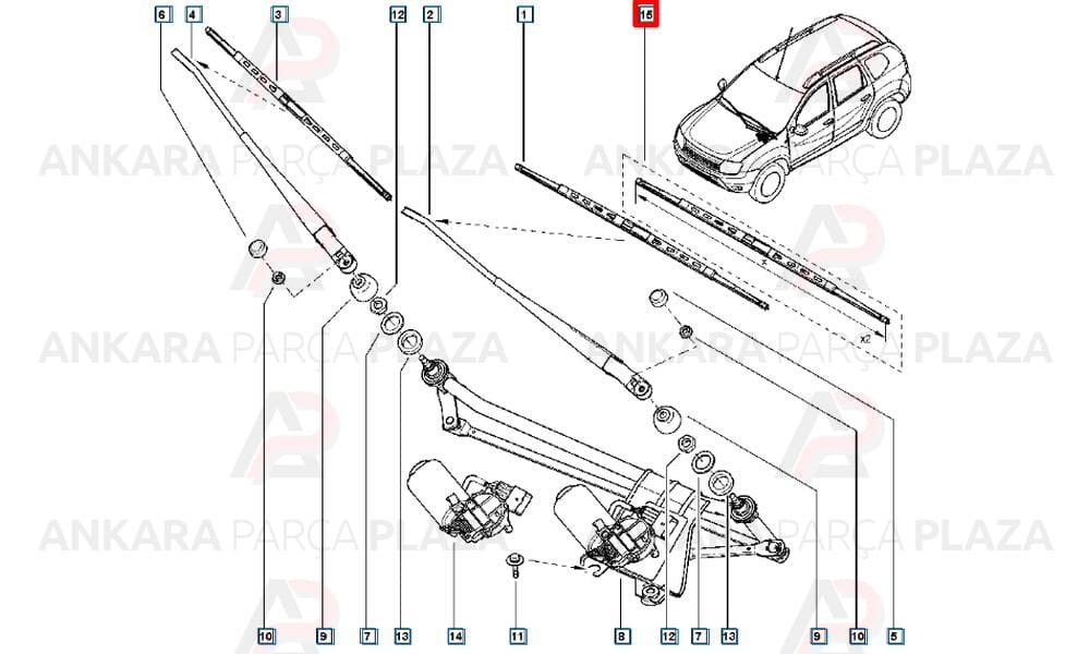 Dacia Duster Silecek Süpürgesi 600Mm + 450Mm Muz Tip Rbw