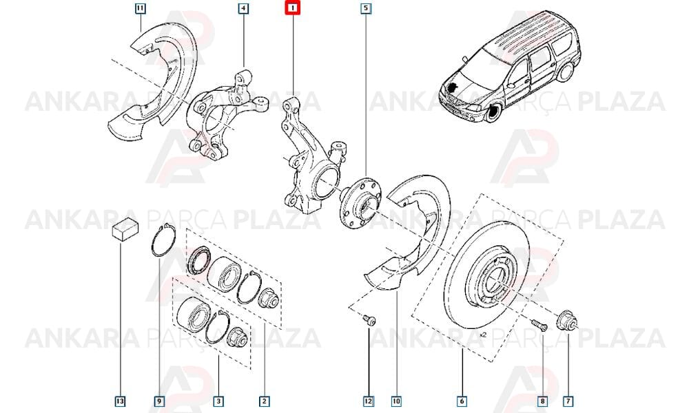 Logan Wagon Ön Sol Aks Taşiyici Orijinal 400159130R