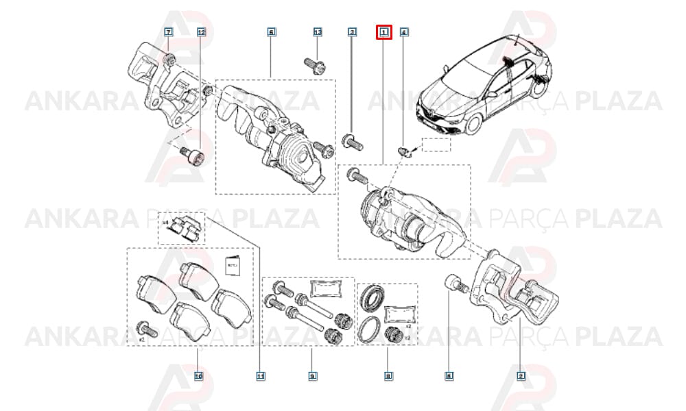 Megane 3 Fluence Fren Silindiri Arka Sol Kaliper Otomatik X95 440110675R
