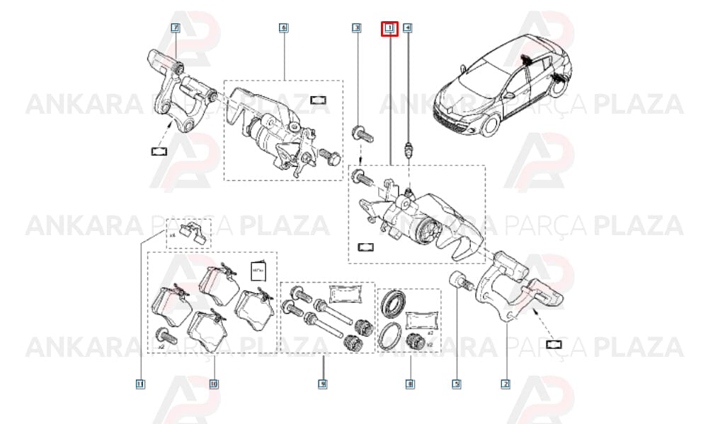 Clio 4, Megane 3, Fluence Arka Fren Kaliperi Sol Orijinal 440119651R