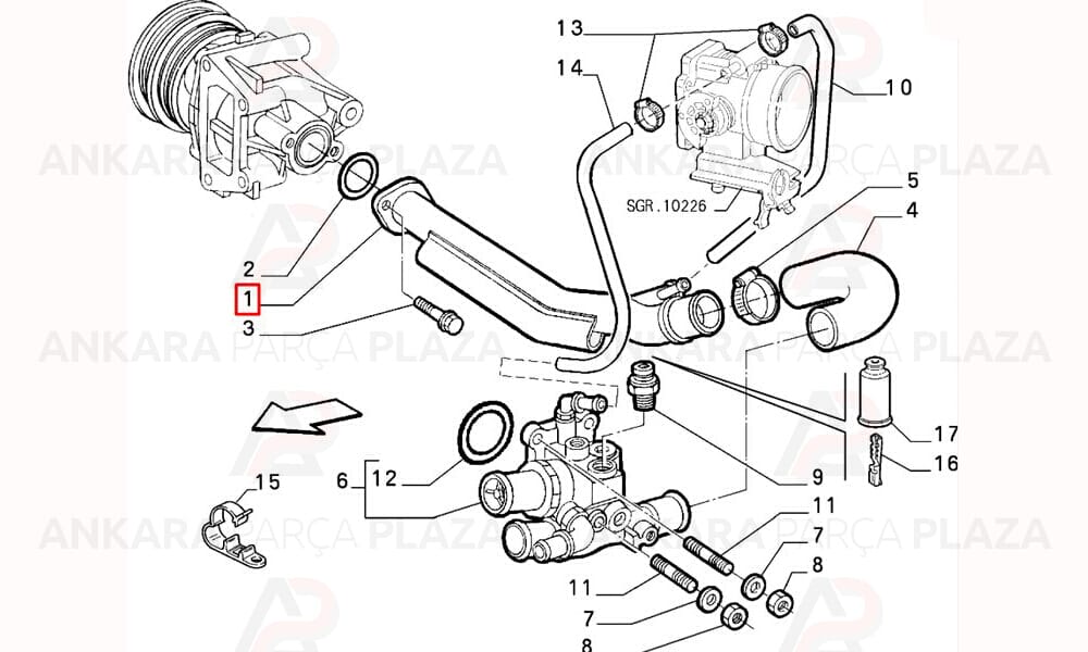 Fiat Albea 02 - 05 Devirdaim Borusu 1.6Cc Soğutma Borusu 46516957