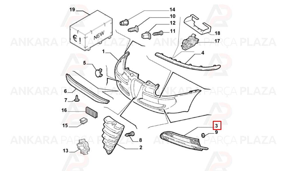 Alfa 147 01 - 05 Ön Tampon Panjuru Sol Siyah Çıtası 46557854