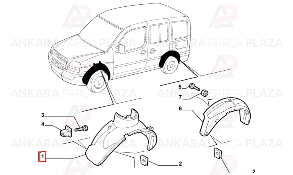 Doblo Ön Çamurluk Davlumbazı Sağ 2001 - 2005 Arası Meydan