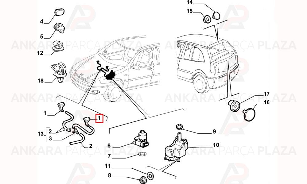 Fiat Albea Y.M Palio, Siena Ön Cam Su Fıskıye Memesi Dekar