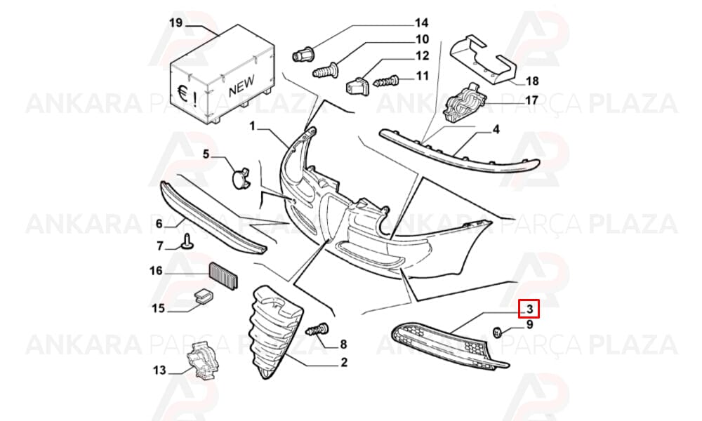Alfa 147 01 - 05 Ön Tampon Panjuru Sağ Siyah Çıtası 46840462