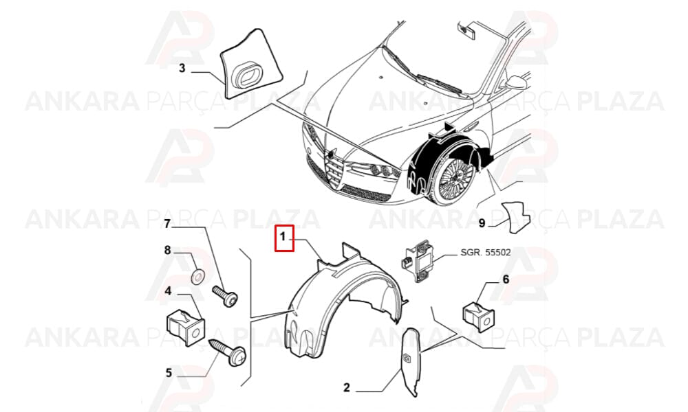 Alfa Romeo 159 Ön Çamurluk Davlumbazı Sağ 2005 - 2014 Arası Meydan