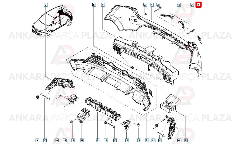 Clio Hatchback Tampon Çeki Demir Kapağı Arka 2013 - 2016 Meydan