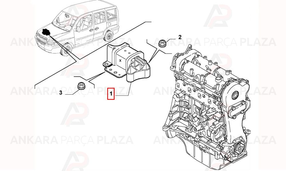 Motor Takozu Sağ Doblo 1,2/1,3 Multijet 2005 >