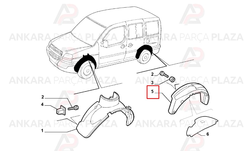 Doblo Arka Çamurluk Davlumbazı Sol 2001 - 2005 Arası Dega