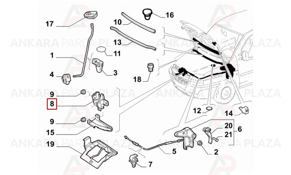 Fiat Doblo 06 - 10 Kaput Dış Aç Mandalı Kısa 51781077