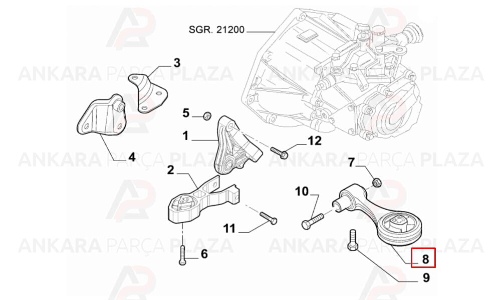 Motor Takozu Arka Grande Punto Punto Evo Punto 1,4/1,4Jet 2008 >