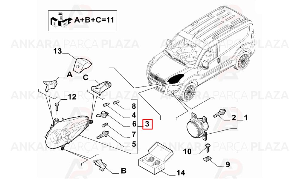 Doblo 11 - 15 Far Lambası Sağ Elektrikli - Motorlu Ayfar 51810671