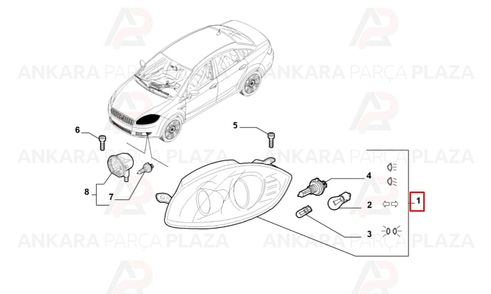 Linea 12 - 17 Far Lambası Sağ Motorlu Nikelajlı 7 Fişli 51826738
